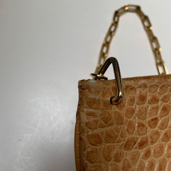 Croc Embossed Tan Leather Made in Italy Chain Shoulder Bag - Picture 8 of 12